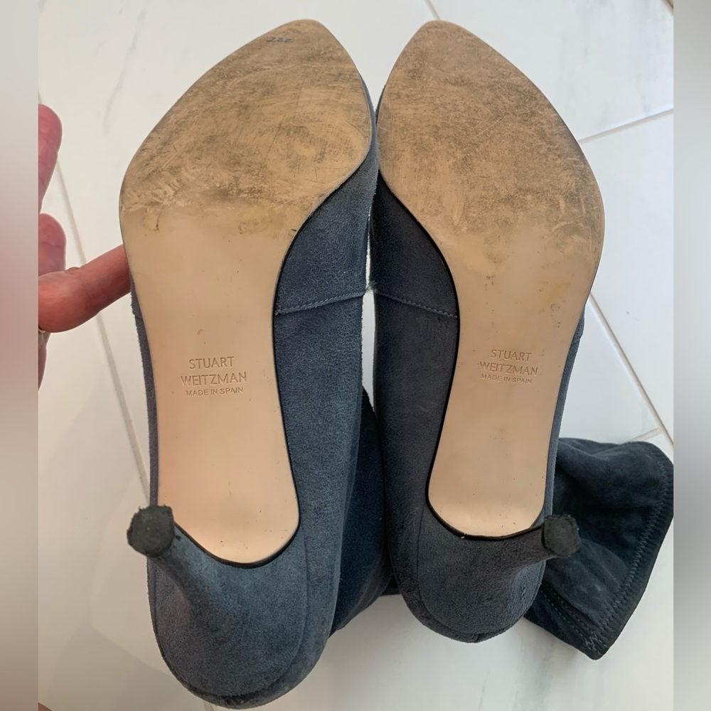 Stuart Weitzman Blue/Dark Gray Suede Ankle Boots - Picture 14 of 16